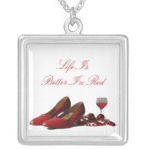 Red High Heel Shoes and Red Wine Custom Necklace