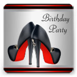 Red High Heel  Shoes Red Black Birthday Party Custom Announcements