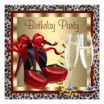 Red High Heel Shoes Red Leopard Birthday Custom Invites
