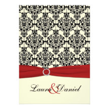 Red, Ivory, and Black Damask Wedding Invitation