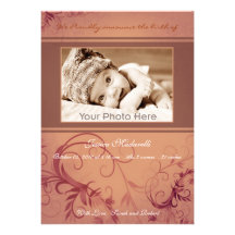 Red ivy baby girl birth photo announcement