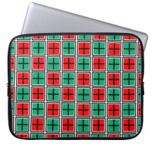 Red & Jade Green Tiled  Square and Cross Pattern Computer Sleeves