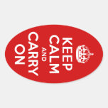Red Keep Calm and Carry On Oval Sticker