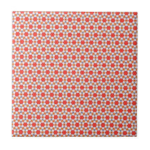 Red kitsch flower pattern ceramic tile