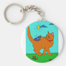 Red Kitty and Butterfly Keychain