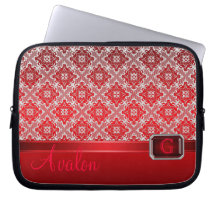 Red Lace Faux Jewelled Monogram Laptop Sleeve
