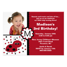Red Ladybug Photo Birthday Invitation