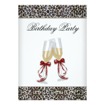 Red Leopard Chandelier Womans Birthday Party Announcements