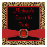 Red Leopard Sweet 16 Birthday Party Personalized Announcement