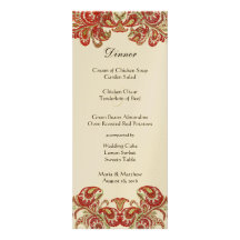 Red, Lime & Orange Vintage Paisley Damask Wedding Personalised Invitations