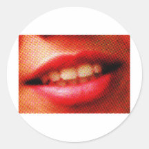 Red lips pop art style round stickers