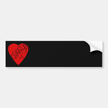 Red Love Heart, Ribbon Bow,Black Back Bumper Stickers