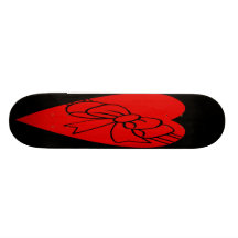 Red Love Heart, Ribbon Bow,Black Back Skate Board Deck