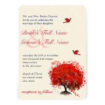 Red Love Tree Birds 5 x 7 Wedding Invitation