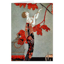 Red Madame Art Deco Design Greeting Cards