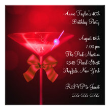 Red Martini Womans Any Number Birthday Party Personalised Invitations