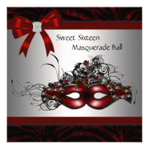 Red Mask Sweet 16 Masquerade Party Personalized Announcement