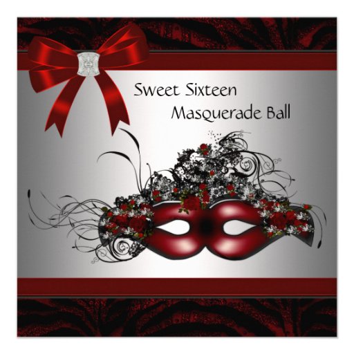 Red Mask Sweet 16 Masquerade Party Personalized Announcement