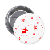 Red Moose and Red Snowflakes - Button