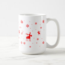 Red Moose and Red Snowflakes - Mug