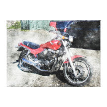 Red Motorbike Watercolour Painting Art Print Gallery Wrap Canvas