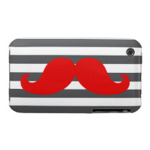 Red Moustache and Grey Stripes Case-Mate iPhone 3 Case