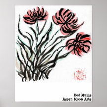 Red Mums Poster
