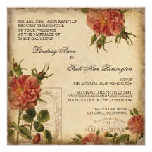 Red n Cream Vintage Eiffel Tower Rose Wedding Personalised Invitation