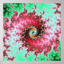 Red on Green Double Fractal Spiral Posters