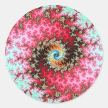 Red on Green Double Fractal Spiral Round Stickers
