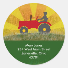 Red or Green Tractor Address Label Round Stickers
