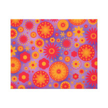 Red Orange & Purple Hippy Flower Pattern Stretched Canvas Prints