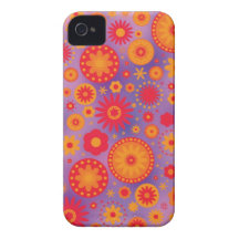 Red Orange & Purple Hippy Flower Pattern iPhone 4 Cover