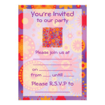 Red Orange & Purple Hippy Flower Pattern Personalised Announcements