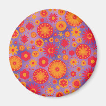 Red Orange & Purple Hippy Flower Pattern Refrigerator Magnet