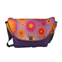 Red Orange & Purple Hippy Flower Pattern Commuter Bags
