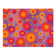 Red Orange & Purple Hippy Flower Pattern Post Card