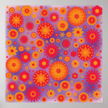 Red Orange & Purple Hippy Flower Pattern Poster