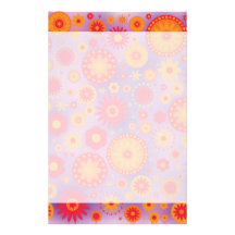 Red Orange & Purple Hippy Flower Pattern Custom Stationery