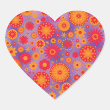 Red Orange & Purple Hippy Flower Pattern Stickers