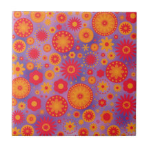 Red Orange & Purple Hippy Flower Pattern Tiles