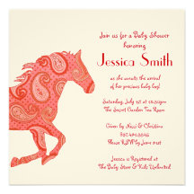 Red Paisley Horse Baby Shower Personalized Announcement