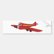 Red Passenger Jet Cartoon Bumper Stickers