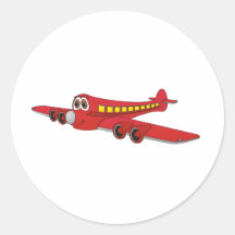 Red Passenger Jet Cartoon Sticker
