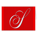 Red Pin Stripe Monogram Notecard- Initial S