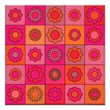 Red Pink and Orange Hippie Flower Pattern Photo Print