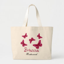 Red Pink Butterfly Personalised Name Bridesmaid Canvas Bags