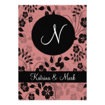 Red Pink Floral wedding invitation monogram