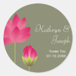 Red pink lotus flowers tea green wedding favour stickers