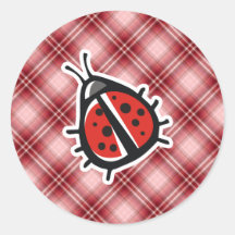 Red Plaid Cute Ladybug Sticker
